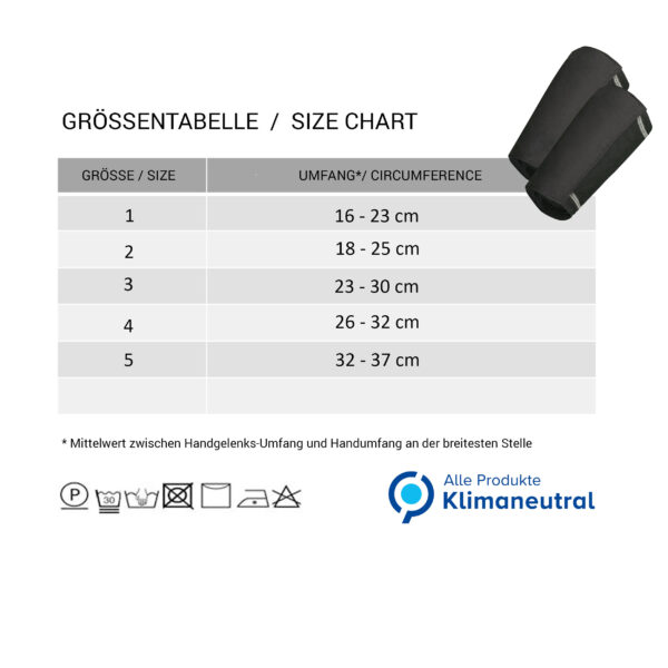 Größentabelle Armkühler von E.COOLINE