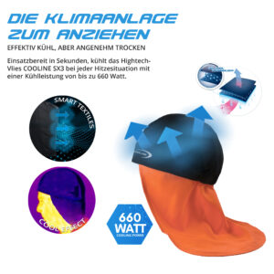 Technische Produktbeschreibung der kühlendes Bandana SX3 mit Nackenschutz von E.COOLINE