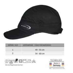 Größentabelle und Foto kühlendes Basecap light von E.COOLINE