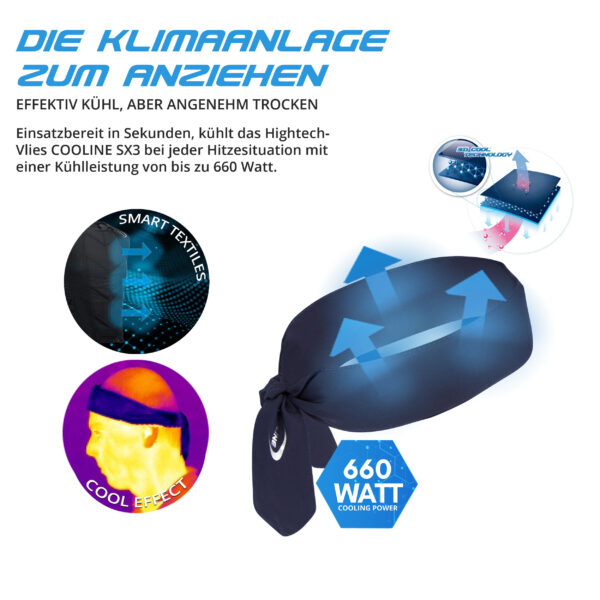 Technische Produktbeschreibung des kühlenden Stirnbands von E.COOLINE