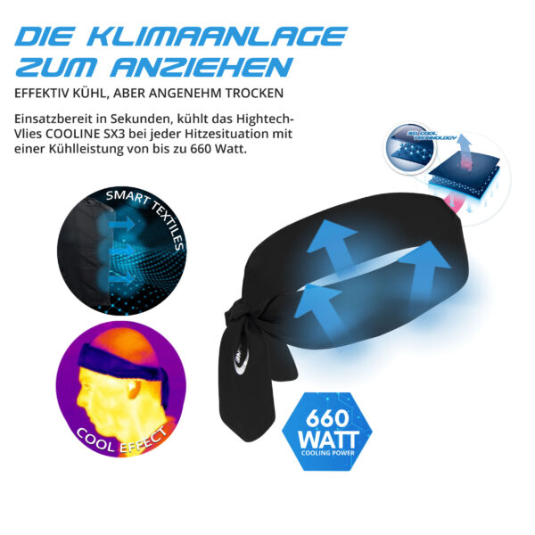 Technische Produktbeschreibung des kühlenden Stirnbands von E.COOLINE