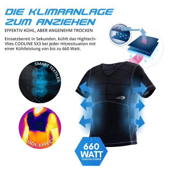 Technische Produktbeschreibung des kühlenden T-Shirts SX3 von E.COOLINE