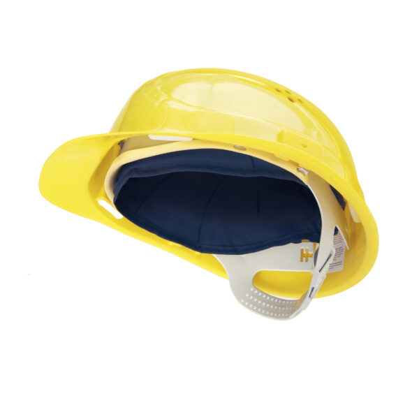 Gelber Schutzhelm mit kühlender Einlage von E.Cooline