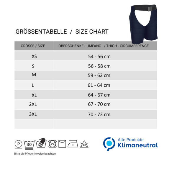 Größentabelle von Oberschenkelkühler SX3 von E.COOLINE