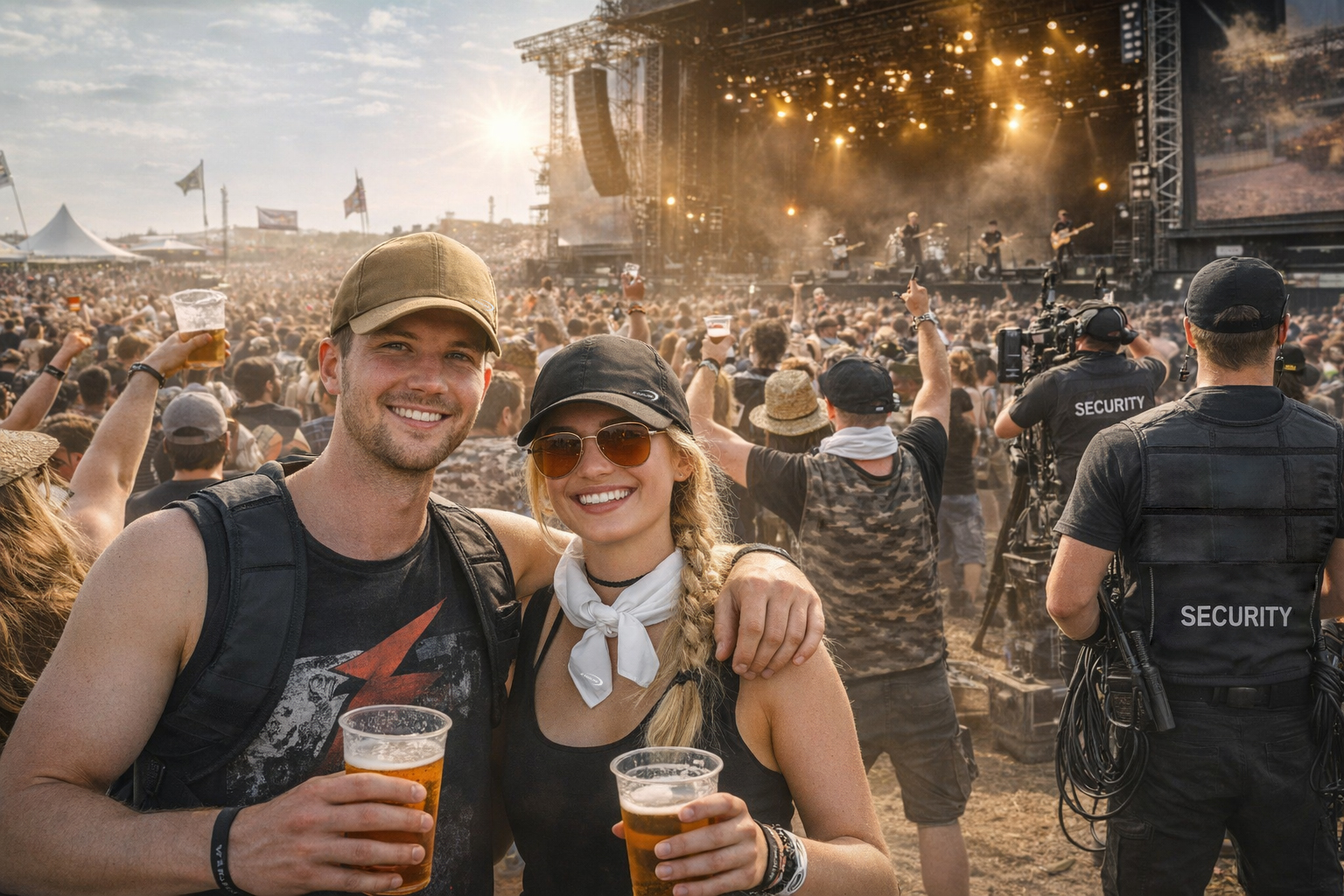 Festivalbesucher und Festival Mitarbeiter - ausgestattet mit E.COOLINE Kühlkleidung