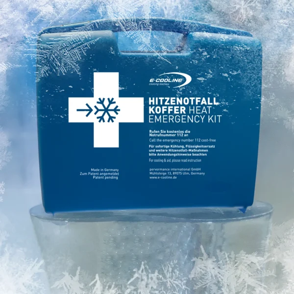 Perfekt im Hitzenotfall: Der E.COOLINE Hitzenotfallkoffer, hier geeist dargestellt